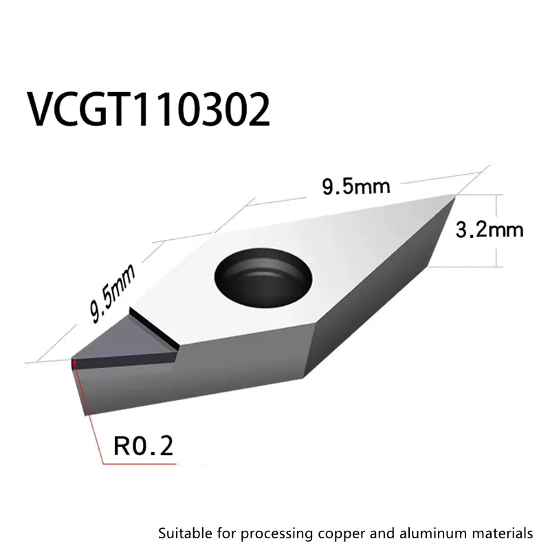 PCD VCGT110302 Insert Single Crystal Turning Tool High Hardness Diamond Cutter for Copper Aluminum to Achieve Mirror Effect