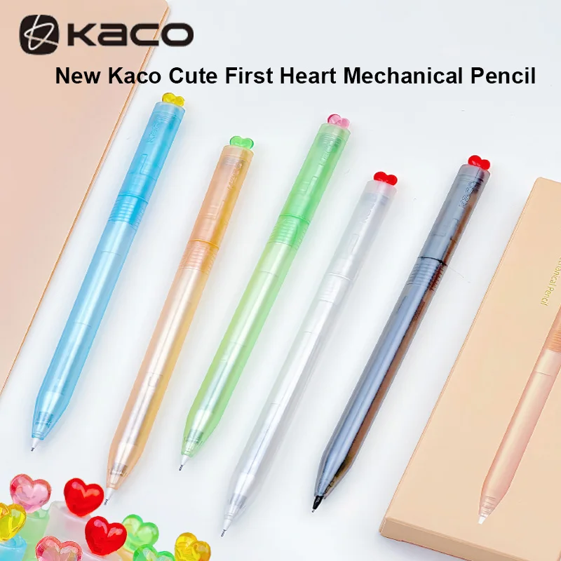 

New KACO First Heart Mechanical Pencil Summer Juice Color Rod 0.5mm Automatic lead-advancing Pen Heartbeat Gift Love Stationery