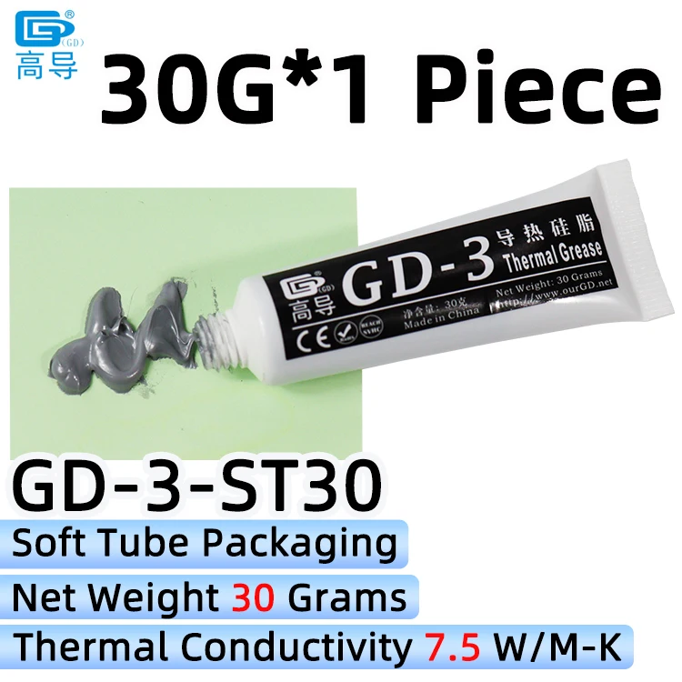 GD-3 Koelpasta Prestaties 1/3/7/15/30g Grijs 7.5 W/m-k Voor CPU GPU Koellichaam Koeling Koeler Vet Compound Siliconen CN SY BB
