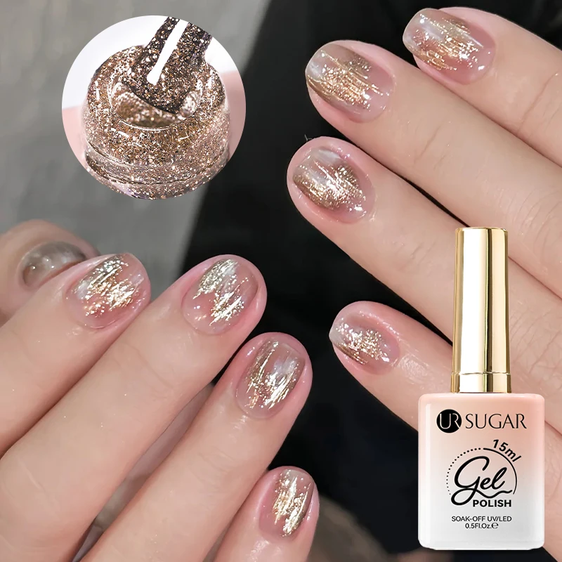 Ur açúcar 15ml espumante glitter série gel unha polonês outono inverno arte do prego verniz semi permanente embeber fora gel uv para unhas