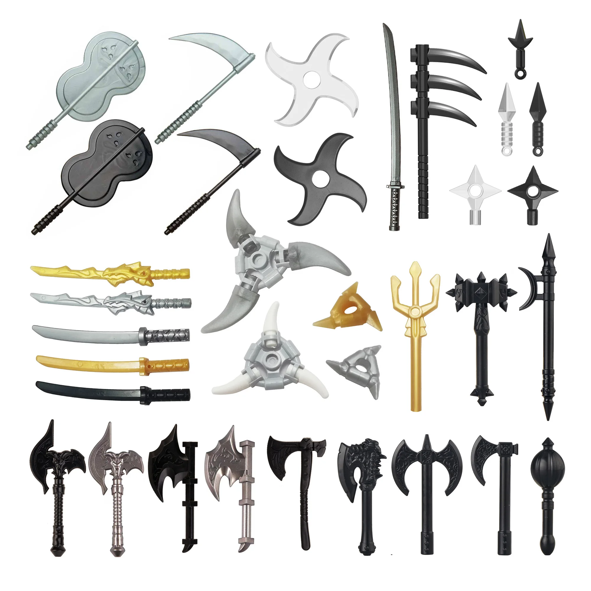 Anime Naruto Weapon For Building Block Figure Hokage Ninjia Weapons Shuriken Kunai Axe Hidan Bloody Scythe Sickle Circular Fan