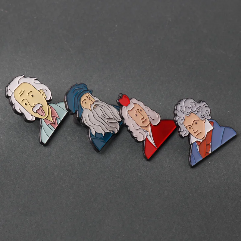 4Pcs Cartoon History Celebrity Enamel Brooch Cute Funny Newton Einstein Metal Badge Lapel Pin Clothing Accessories Jewelry Gifts image 6