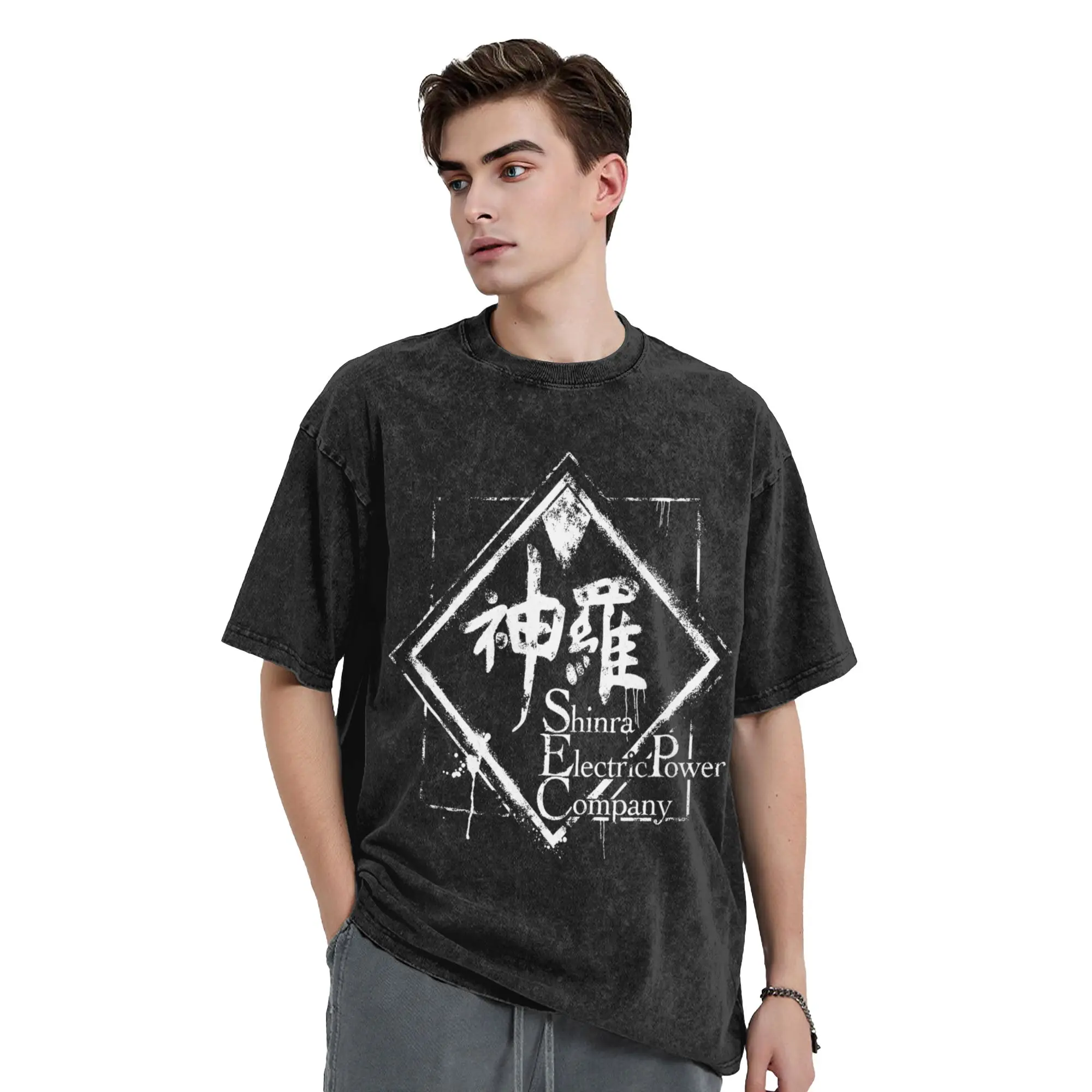 Shinra Inc Finals Fantasys Vintage Washed Tshirts Men Cotton Tops Shirts Aesthetic  Round Neck Short Sleeve