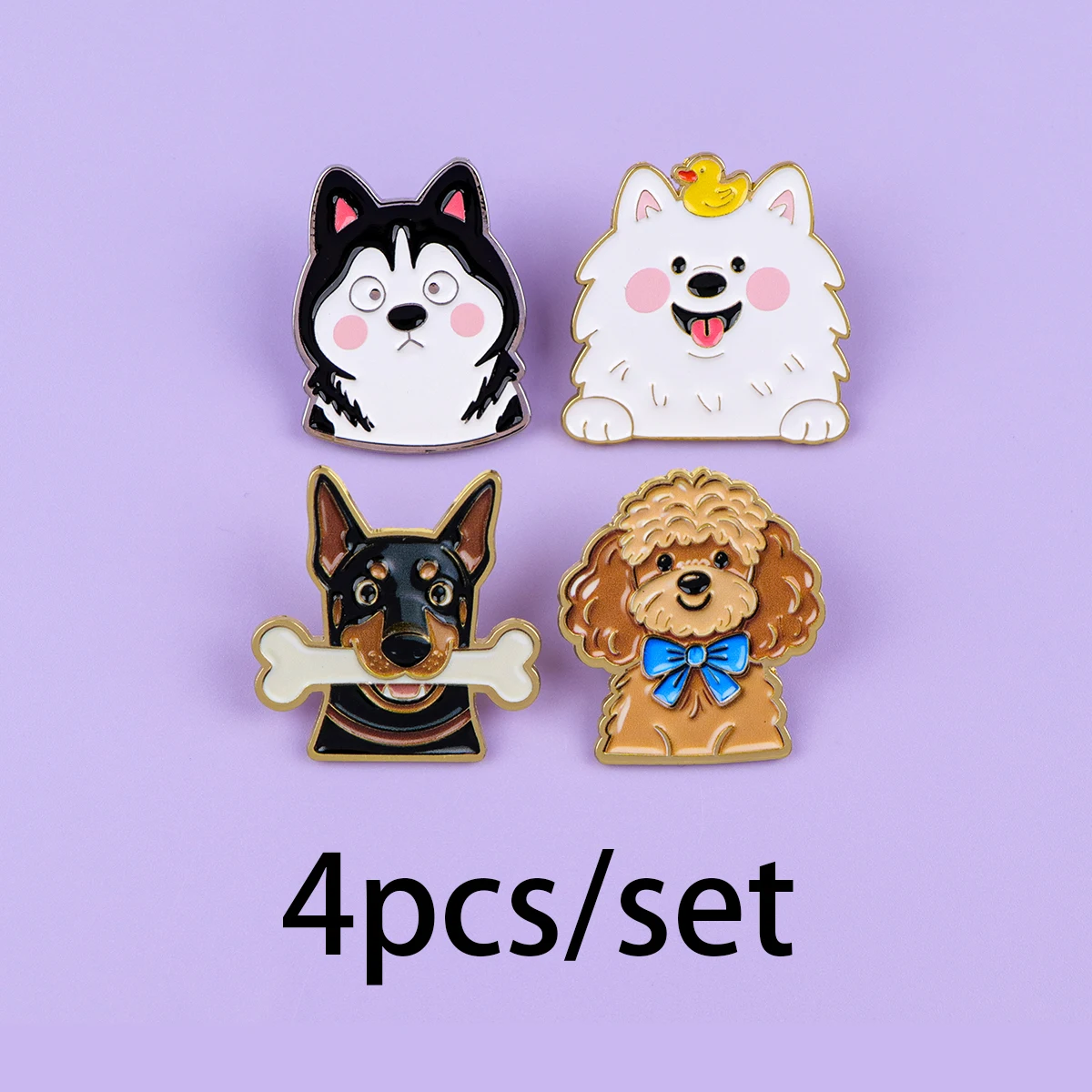 4 Stück niedliche Hunde-Emaille-Pins, Cartoon-Haustier-Broschen für Mäntel, Damenbroschen, Rucksack-Pins, Abzeichen, Tier-Schmuck, Geschenk für Freunde