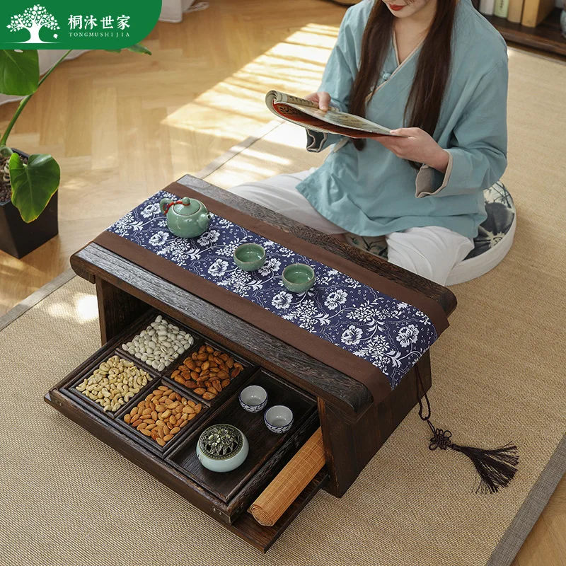 2I solid wood tatami tea table bay window small table kang table household coffee folding tea bedroom Japanese