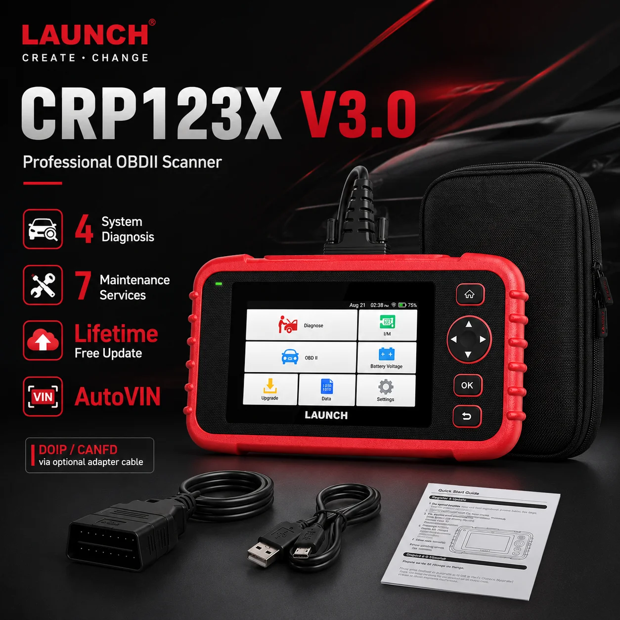 LAUNCH CRP123X V3.0 OBD2 Scanner Four Systems Car Diagnostic Tool 7 Reset Services Professional OBDII Auto Scan Tool