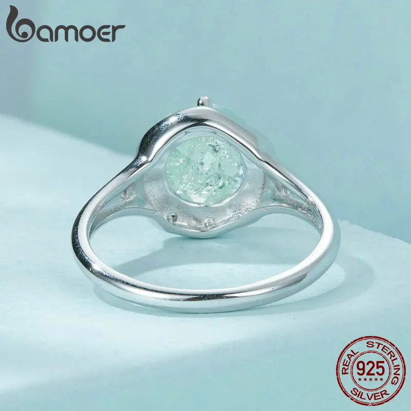 Bamoer 925 Sterling Silver Green Zircon Ring For Women Original Design Fine Jewelry Birthday Party Gift