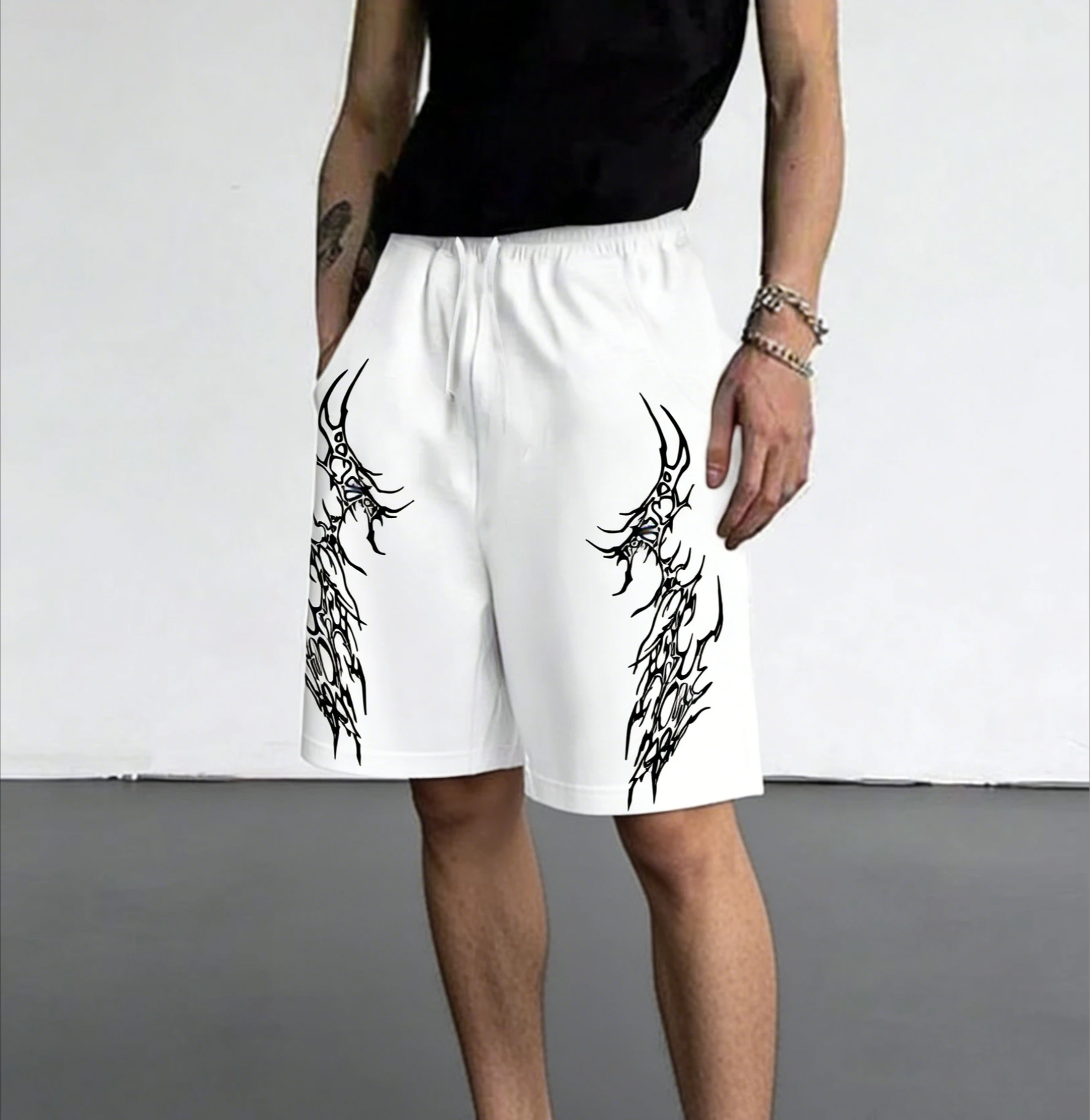 Hot Selling Fashionable and Cool Gothic Pattern Texture 3D Printing Harajuku Men's Outdoor Street Wear Hip-hop Loose Shorts