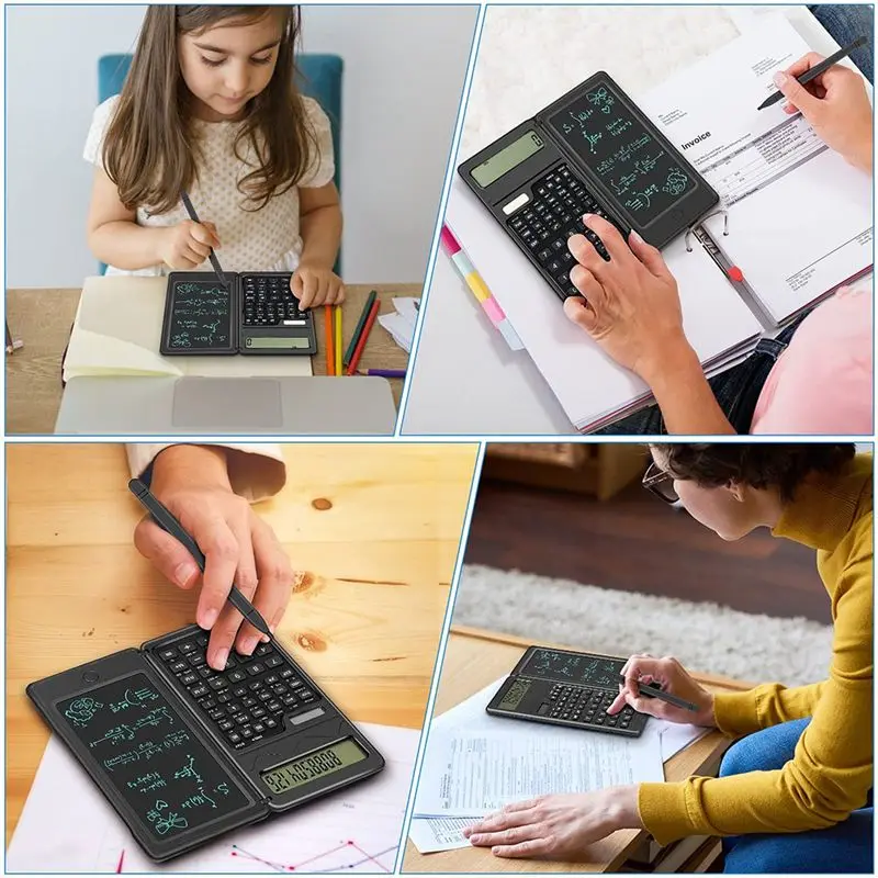 A23F-1 Piece Erasable Writing Tablet Foldable 10 Digit Desk Calculator For School Back To School Black