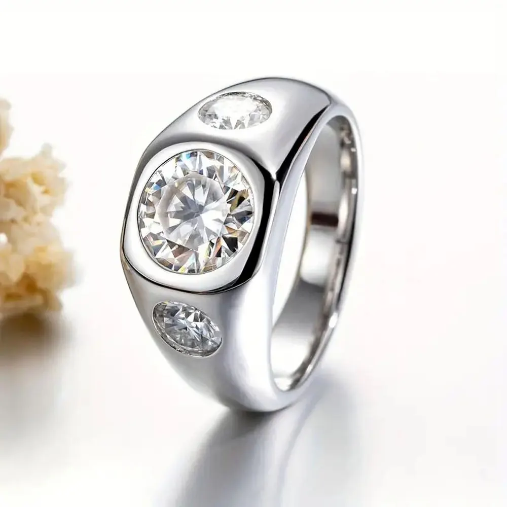 3-Carat Pure Silver Set with D-Color Moissanite Ring for Men's Wedding Ring, Fashionable Simple Accessories Suitable for Weddings and Special Occasions, Halloween Christmas Gifts, Commemorative Gifts as Birthday Gifts and Holiday Gift