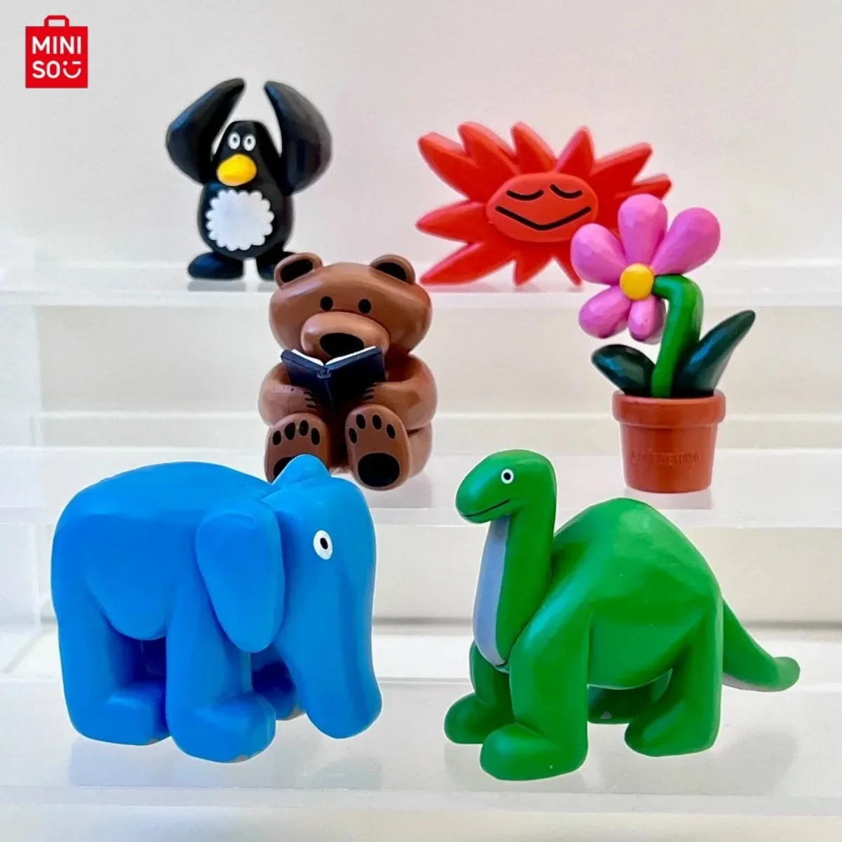 MINISO Blind Box Tajemnicza Figurka Maskotka Kwiatowy Miś Pingwin Dekoracja Klasowa Ozdoba na Biurko Kolekcja Artystyczna Prezent Urodzinowy