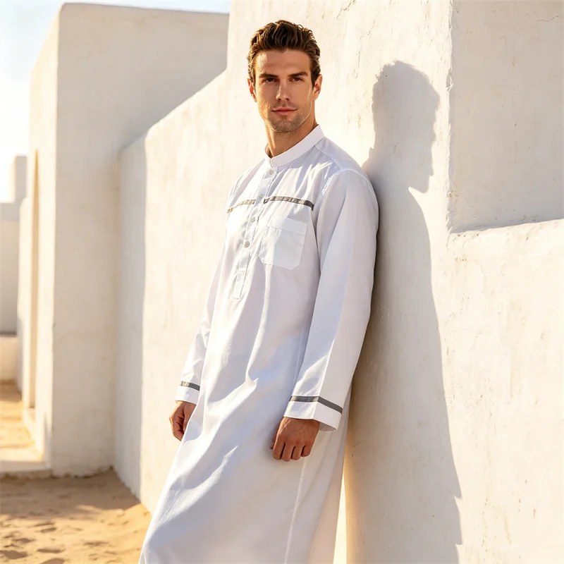 Eid Kaftan Arab Muslim Robe Men Jubba Thobe Dishdasha Dubai Islamic Ethnic Gown Djellaba Clothes Abaya Dress Ramadan Clothing