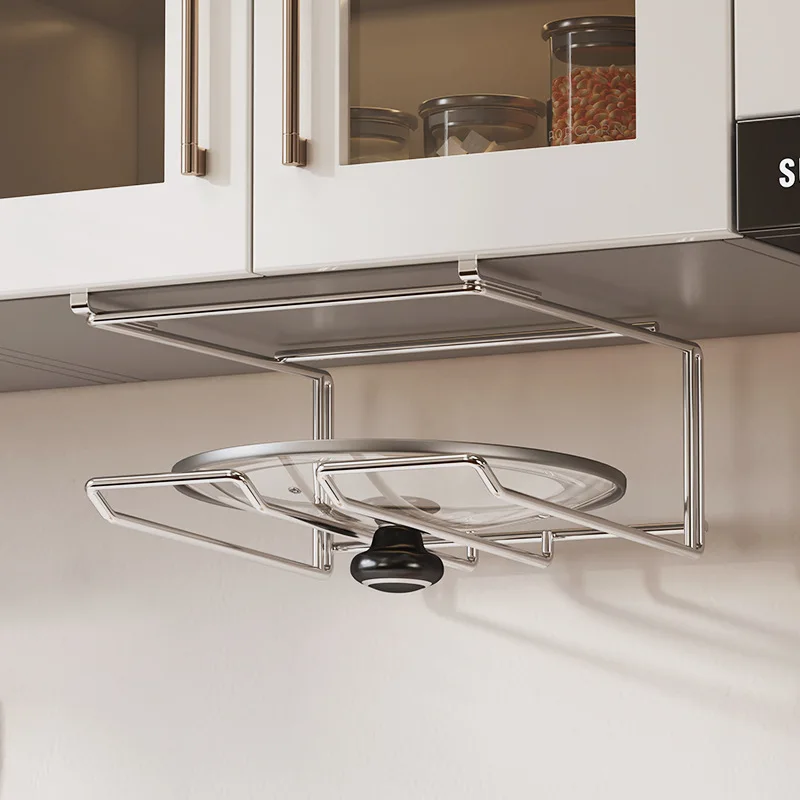 304 stainless steel non-punching lid rack hanging rack under cabinet, kitchen hanging cabinet under lid cutting board storage