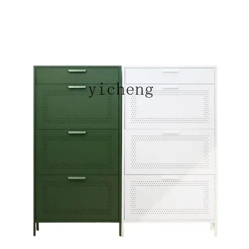 shoe cabinet steel thin ultra-narrow handle tipping bucket cabinet multi-layer storage shoe rack at the door of the home