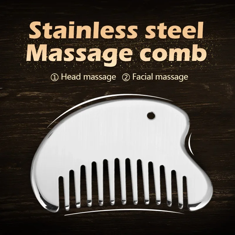 304 aço inoxidável Head Massage Comb, Saúde Gua Sha, Suavização do cabelo, Fisioterapia Spa Saudável, Raspando a Placa