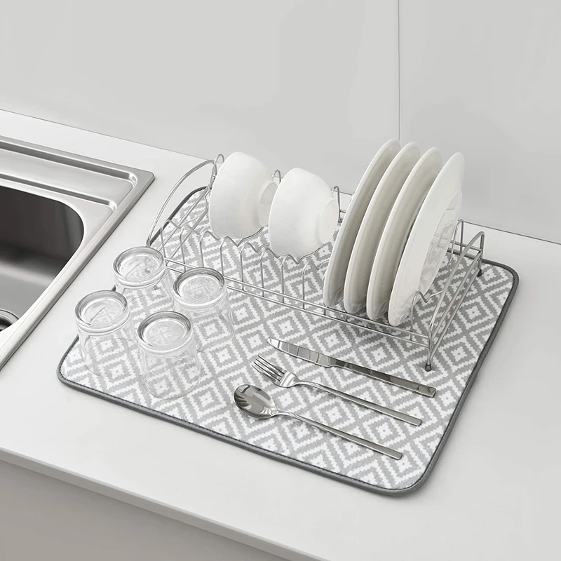 Dish Drying Mat for Kitchen Absorbent Microfiber Dishes Drainer Mats Kitchen Accessories19.2 By 15.8 Inch 46*40cm