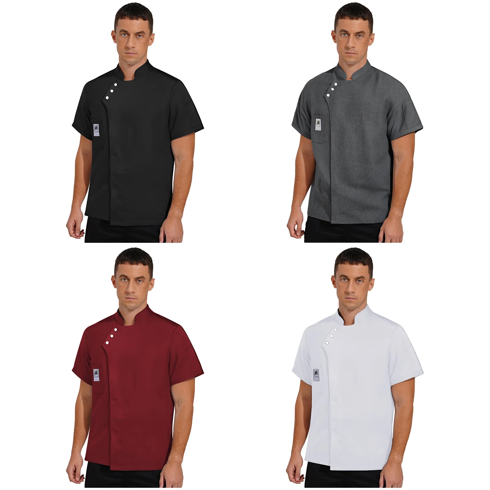 الرجال النساء ارتداء مقاومة الشيف قمم قصيرة الأكمام أزرار جانبية طباخ الستر لمطعم فندق مخبز المطبخ الشيف قميص