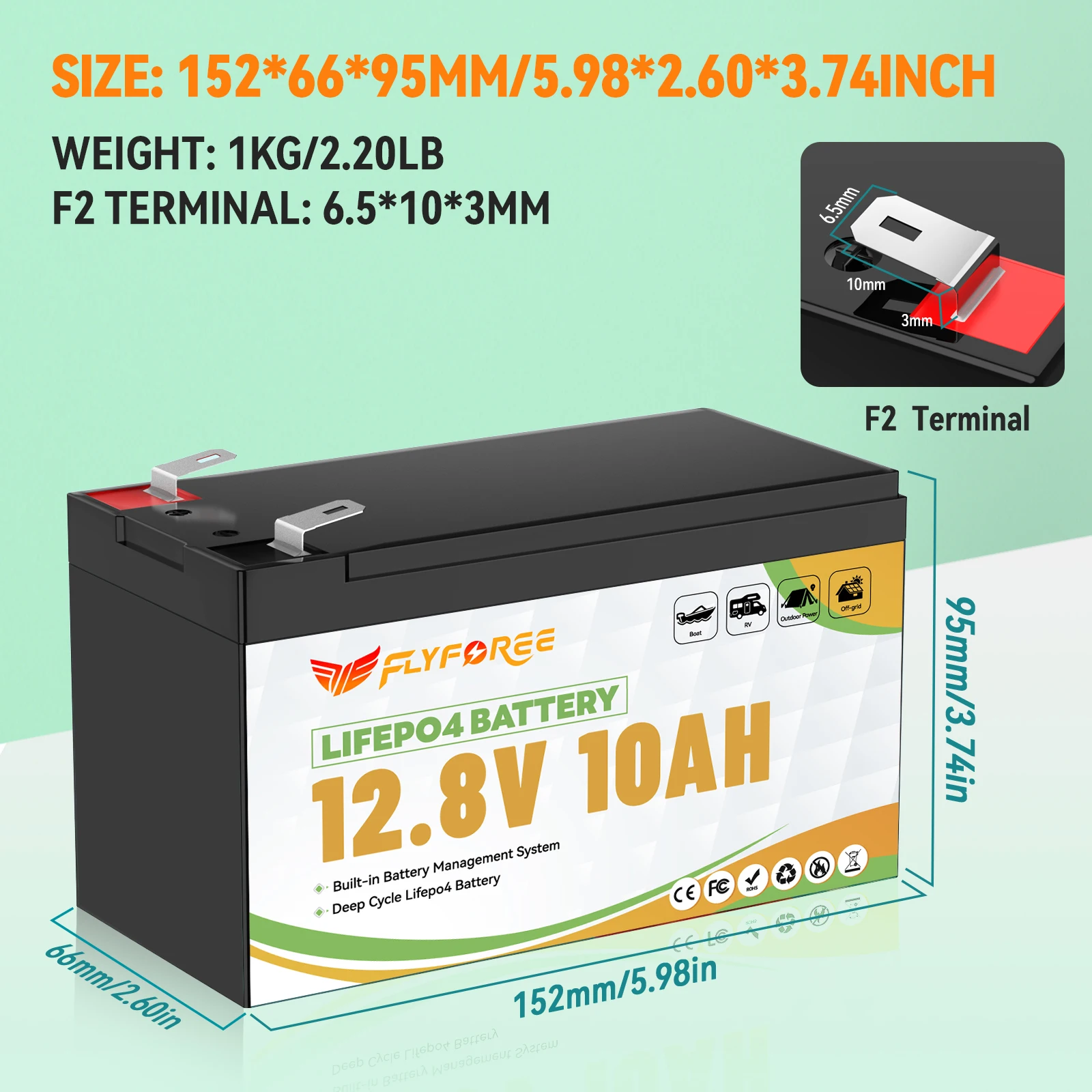 12V 10AH LiFePO4 Lithiumbatterie mit BMS 4000+ Deep Cycles wiederaufladbare Lithiumbatterie für Fischfinder-Licht, Kinderauto, Camping