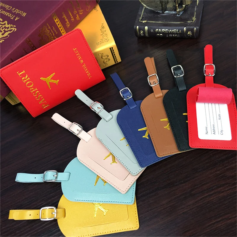 Personalised Simple Passport Holder And Luggage Tag Leather Travel Sets Couple Passport Cover