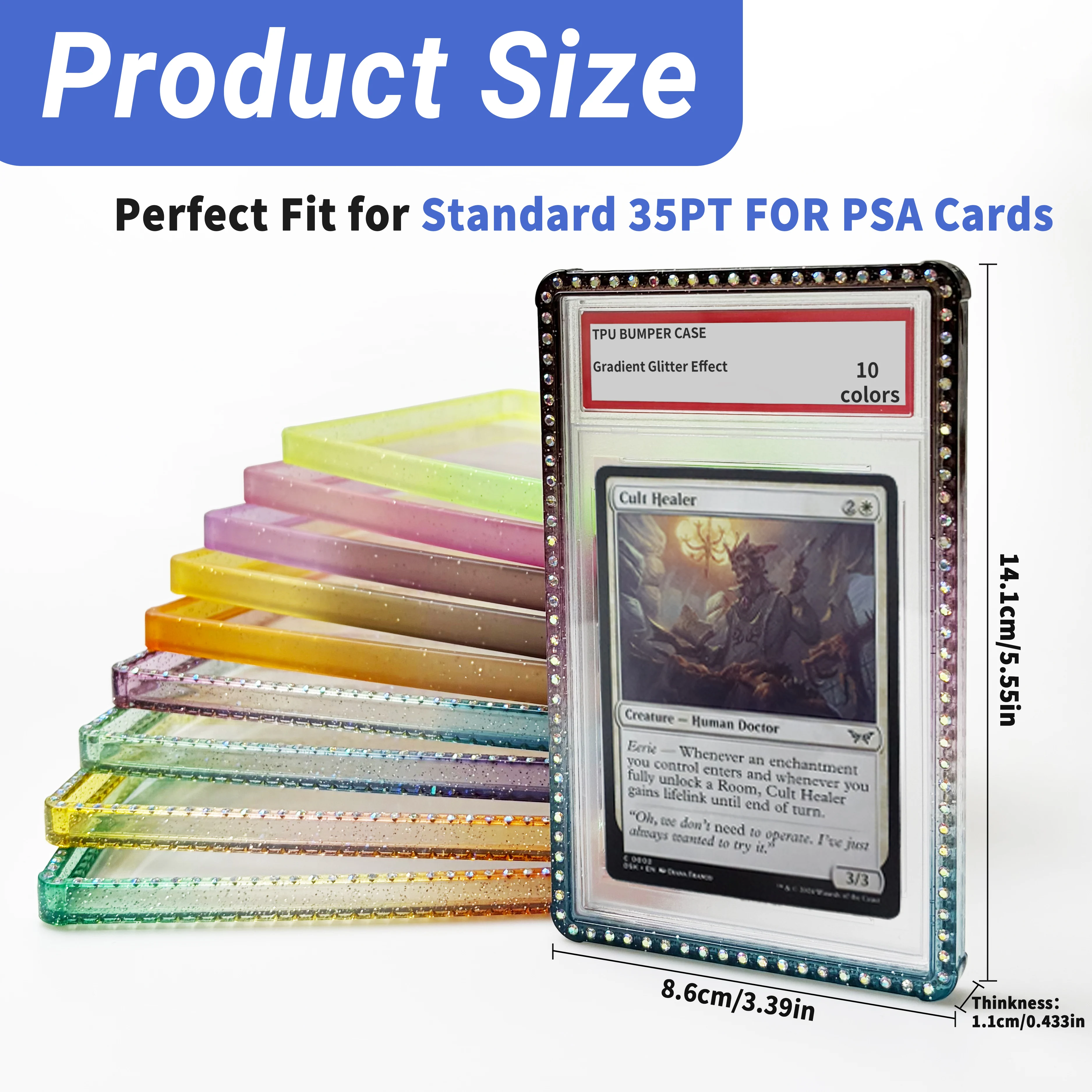 35PT PSA-Schutzhülle für Sammelkarten, Glitzer-TPU-Slab-Bumper-Schutzhülle, Schutzhüllen mit transparenter Rückseite – Detail 2
