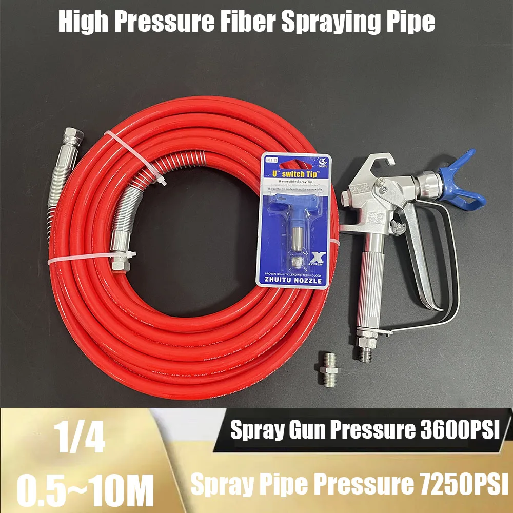 

Spray Hose Kit Spray Gun 1/4BSP Double-Layer Fiber Tube Pressure 7250PSI, Equipped With 517 Tip And Tip Protection Device