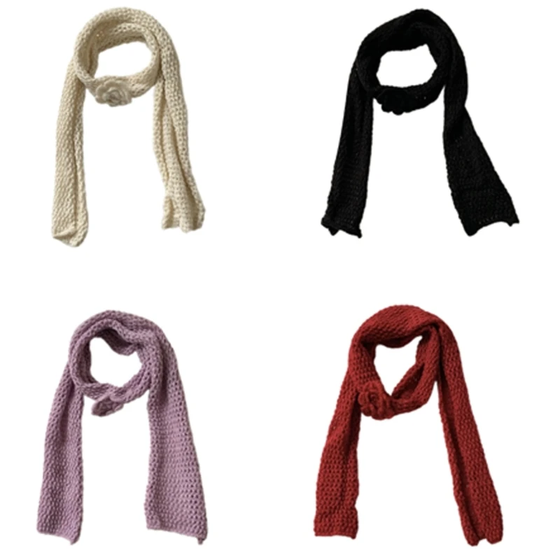 

Flowers Decorative Scarves Knitted Narrow Scarf Indoor Outdoor Neckerchief for Office Travel and Everyday Wear