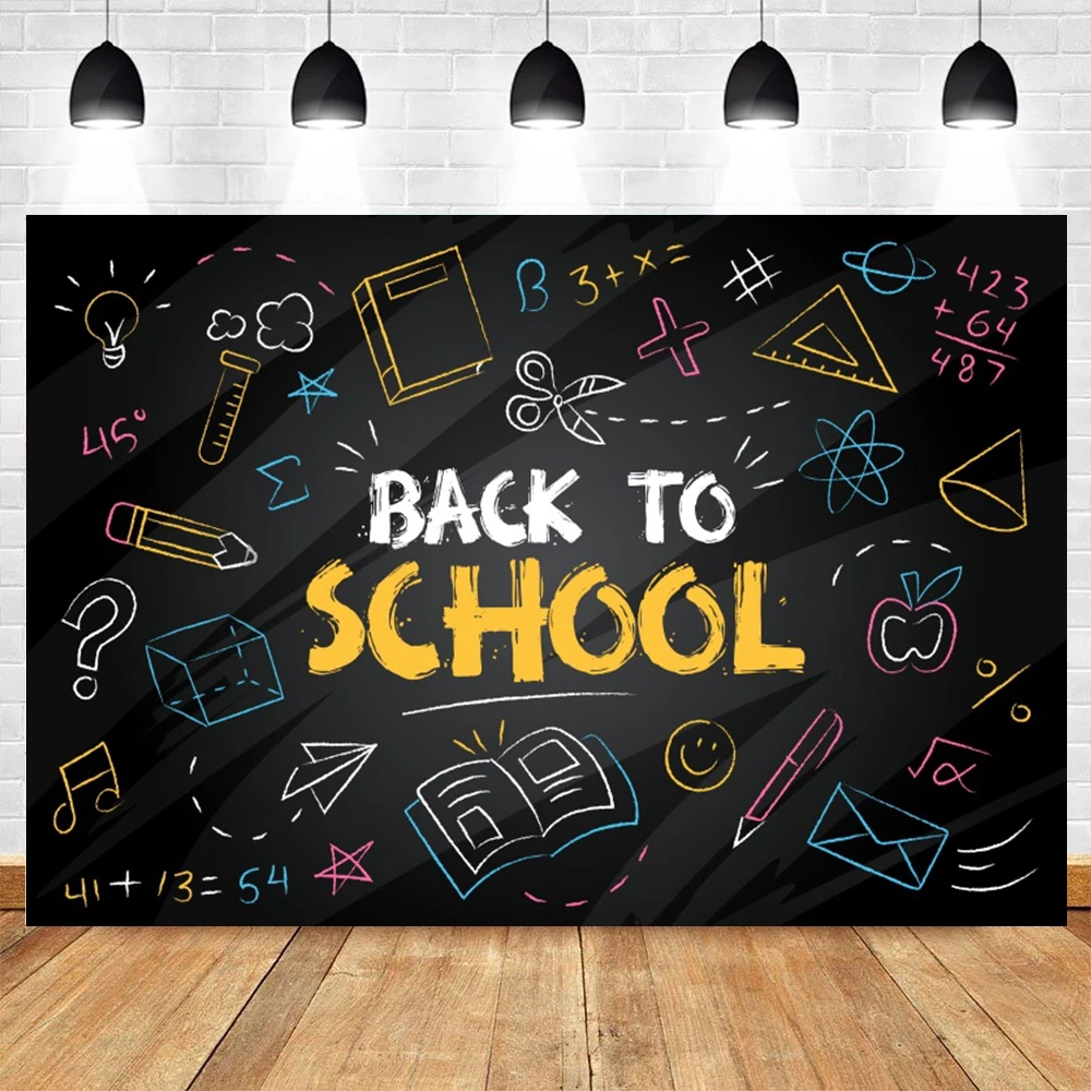 Welcome Back To School Photography Backdrop Black Chalkboard Globe Pencil Book Classroom Children Student Background Party Props