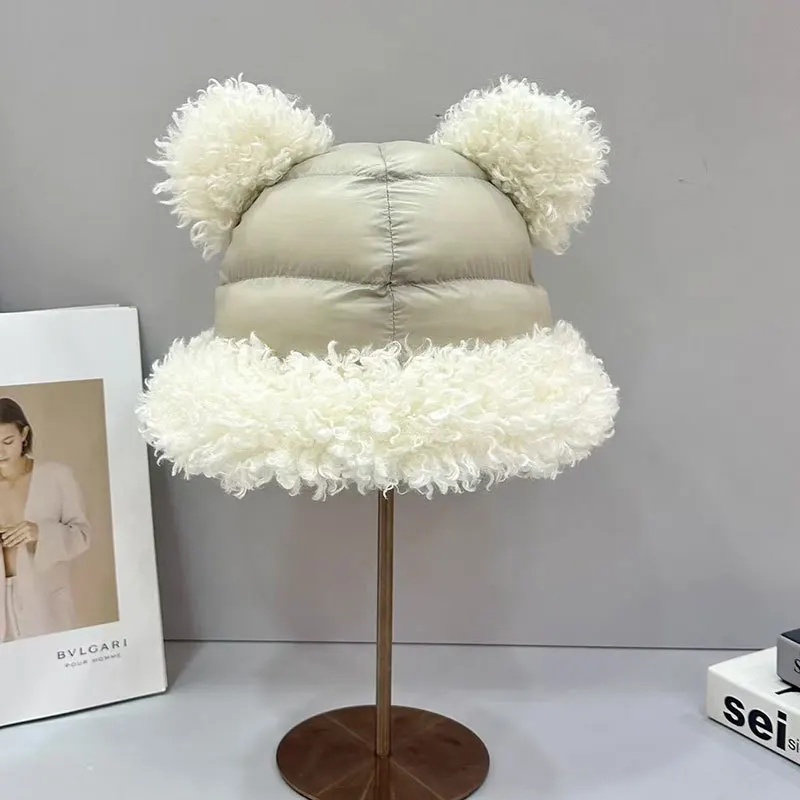 

Северо-восточная теплая пуховая хлопковая шляпа-ведро с двойным шаром волос, толстая зимняя студенческая шляпа для мужчин и женщин, защита от снега, шапка для умывальника