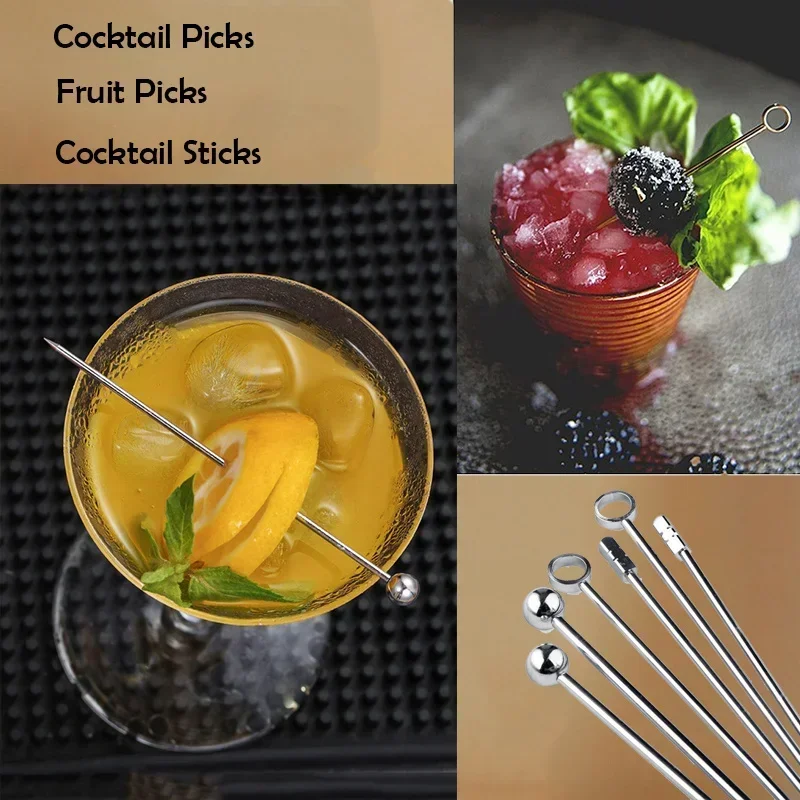 4pcs Stainless Steel Cocktail Picks Fruit Picks Cocktail Sticks For Bar Pub Club Restaurant And Home Use Drinkware Accessories