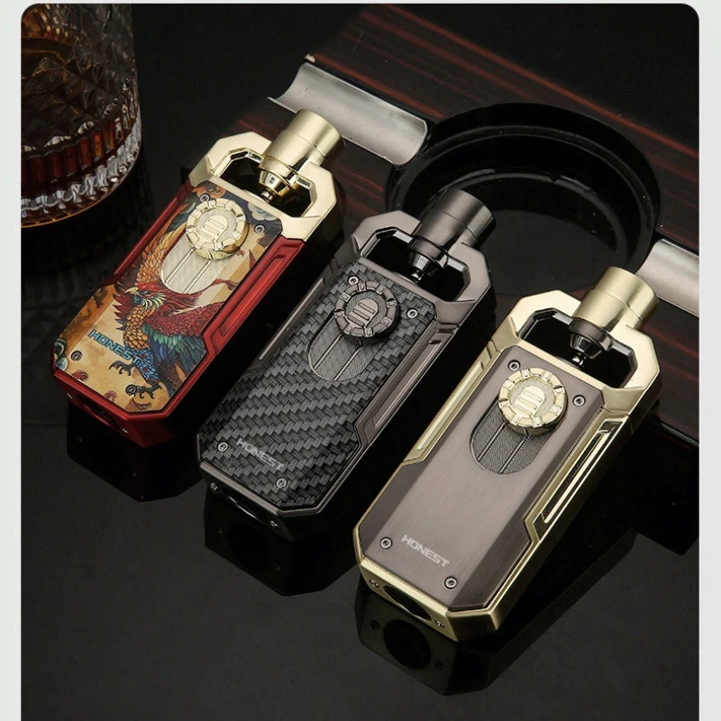 HONEST Blue Flame Lighter Creative Design Metal Material Visible Gas Window Design Cycle Inflation Ignition Tool