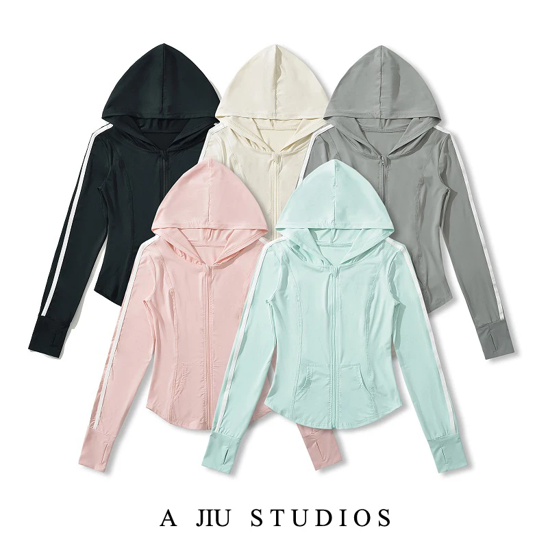 

Women's Street Sle Fibone Line Sun Protection Coat with Hood Outdoor Sports Cycling Slim Fit Thin Outerwear Open Cardigan