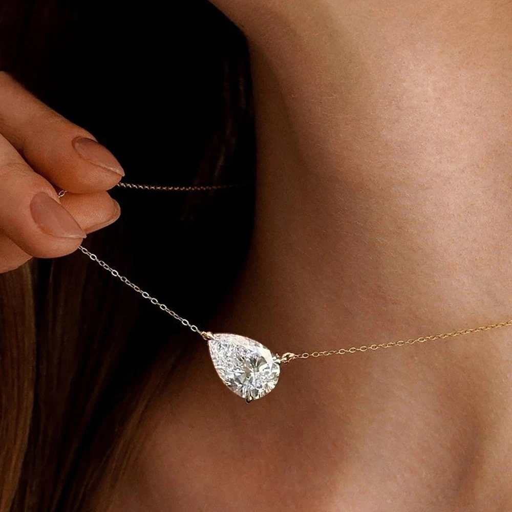 

3carat Waterdrop Solitaire Moissanite Pendant Necklace With Certificate 925 Sterling Silver Pear Cut Diamond Neckchain Woman