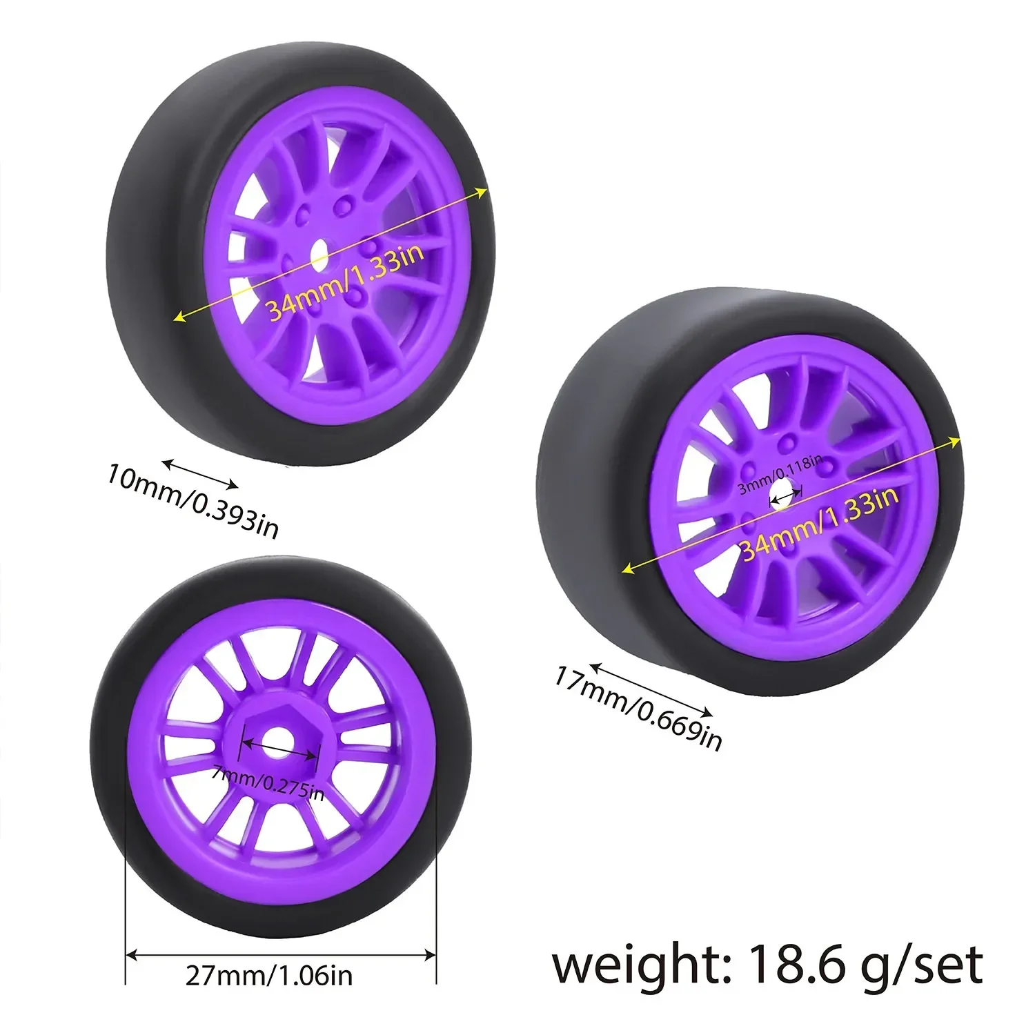 On-Road Drift Racing Wheel Rims Hub with Tires Pre-mounted Pin for 1/24 LOSI Micro-B 1/28 Losi Micro-T WLtoys 244016
