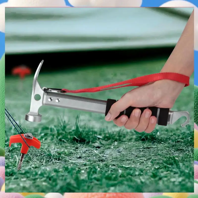 Młotek kempingowy aluminiowy, funkcjonalny młotek do namiotu 3 w 1 z ściągaczem, lekki młotek do biwakowania, piesze wycieczki-AS97