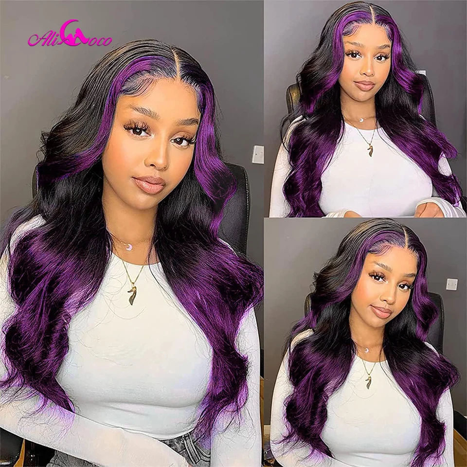 Lace Front Wig Human Ombre Purple Body Wave Highlights Purple Lace Front Wig Human Hair Ombre Dark Purple HD Lace Front Wigs