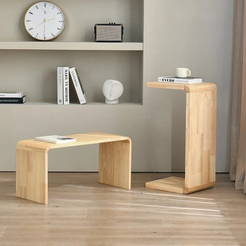 Mesa de centro móvel de madeira maciça com varanda simples