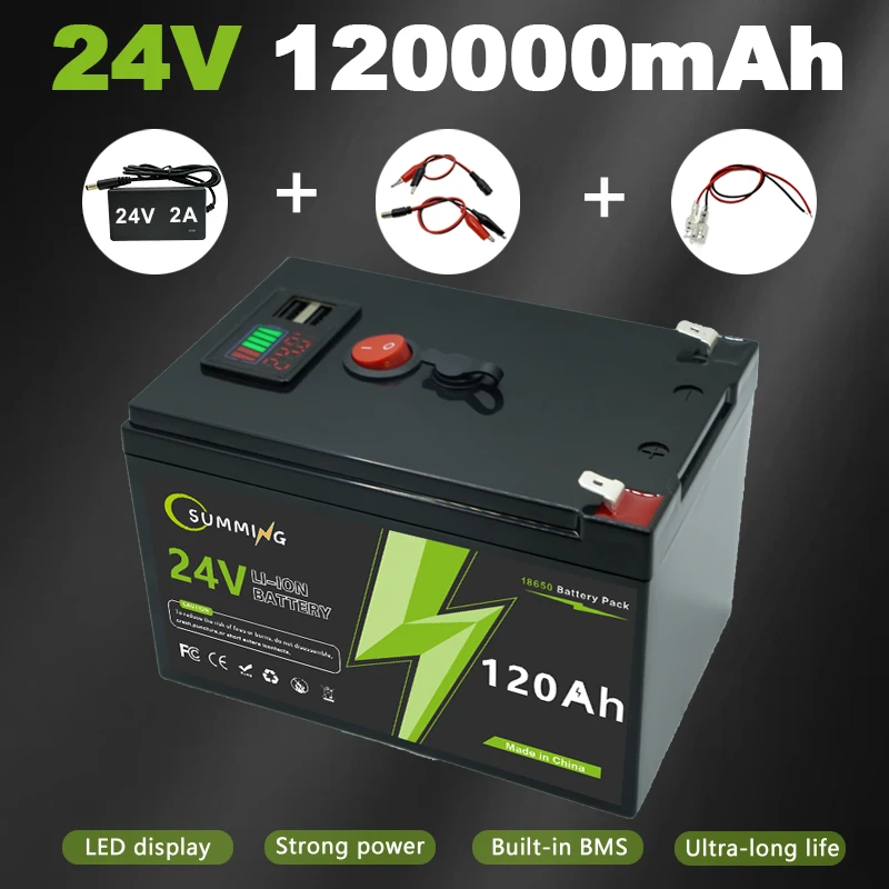 

Upgrade 24V 120Ah LiFePO4 Rechargeable Lithium Battery, Up to 4000+ Cycles, for Small UPS, Solar Power,Fish Finder,Power Wheels