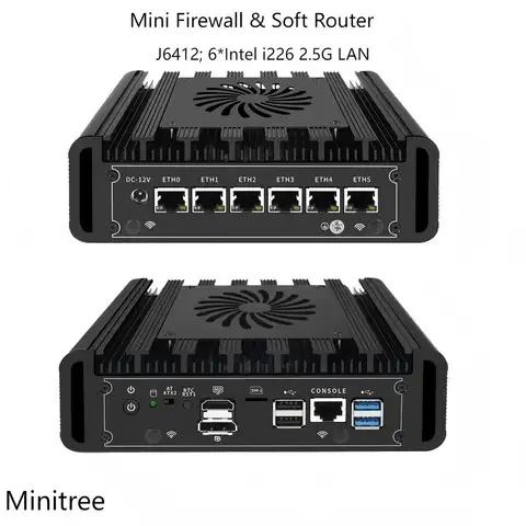 Intel celeron j6412 fanless mini pc 6-i226 lan porta firewall aparelho roteador macio 16g industrial incorporado mini pc hd dp 4g sim