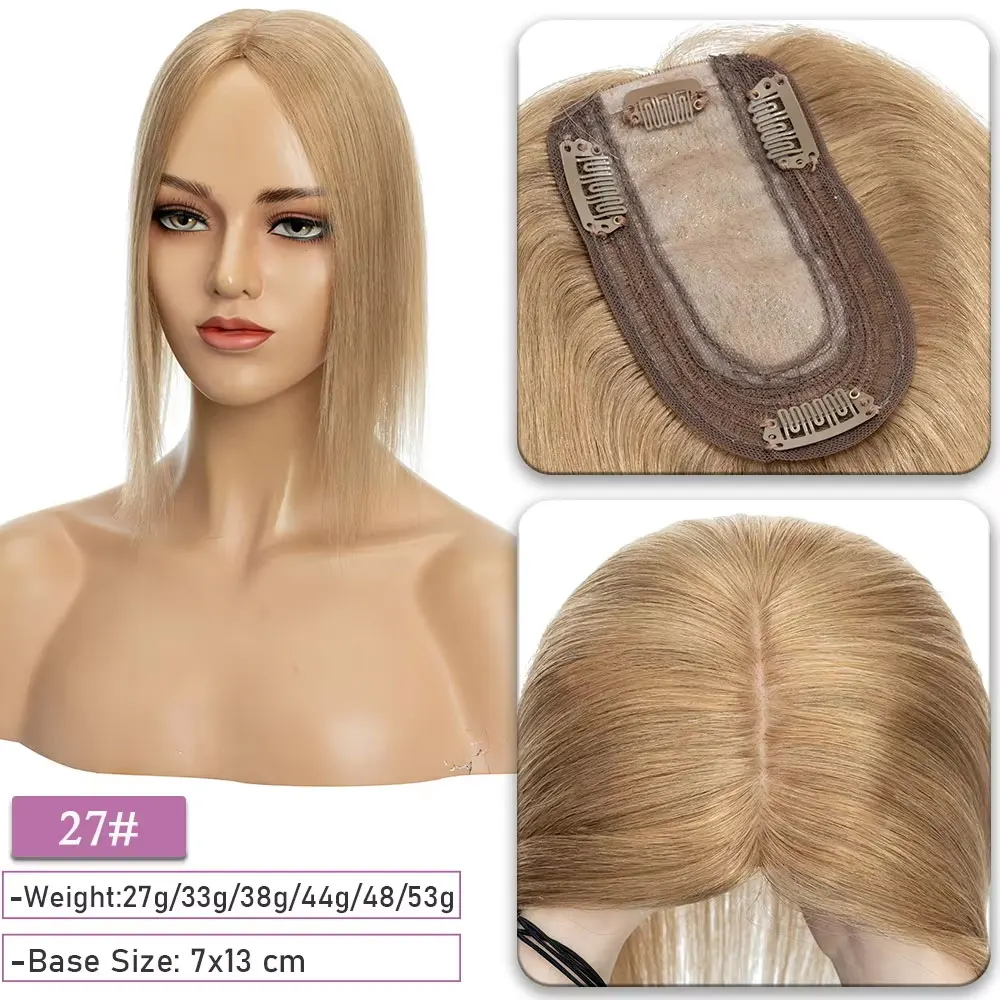 SEGO Kopfhaut-Topper aus 100 % Echthaar-Seide für Frauen mit dünner werdendem Haar, 7 x 13 cm, Seidenbasis, natürliches Haar, Clip-in-Top, Wiglet-Haarteile – Detail 19