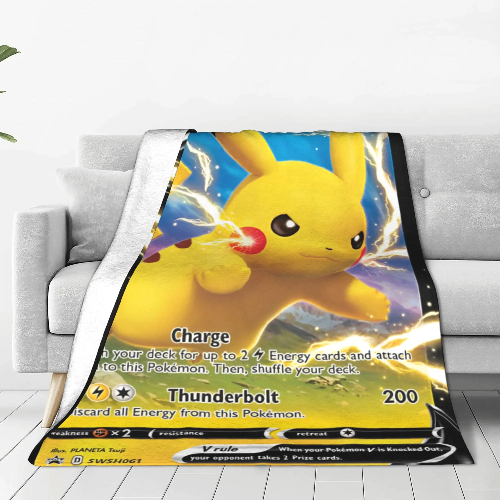 Pokemon Anime Card Pikachu Blankets Fleece All Season Cartoon Game Breathable Ultra-Soft Throw Blankets for Travel Plush Quilt