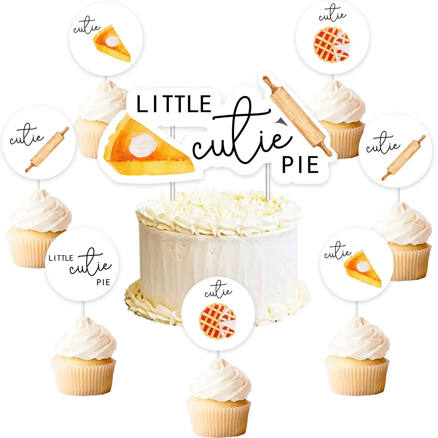 

Cutie Pie Cake Topper Set, Double-sided Cupcake Toppers, Baby Shower Decor, First Birthday Decor for Kids, 12Pcs