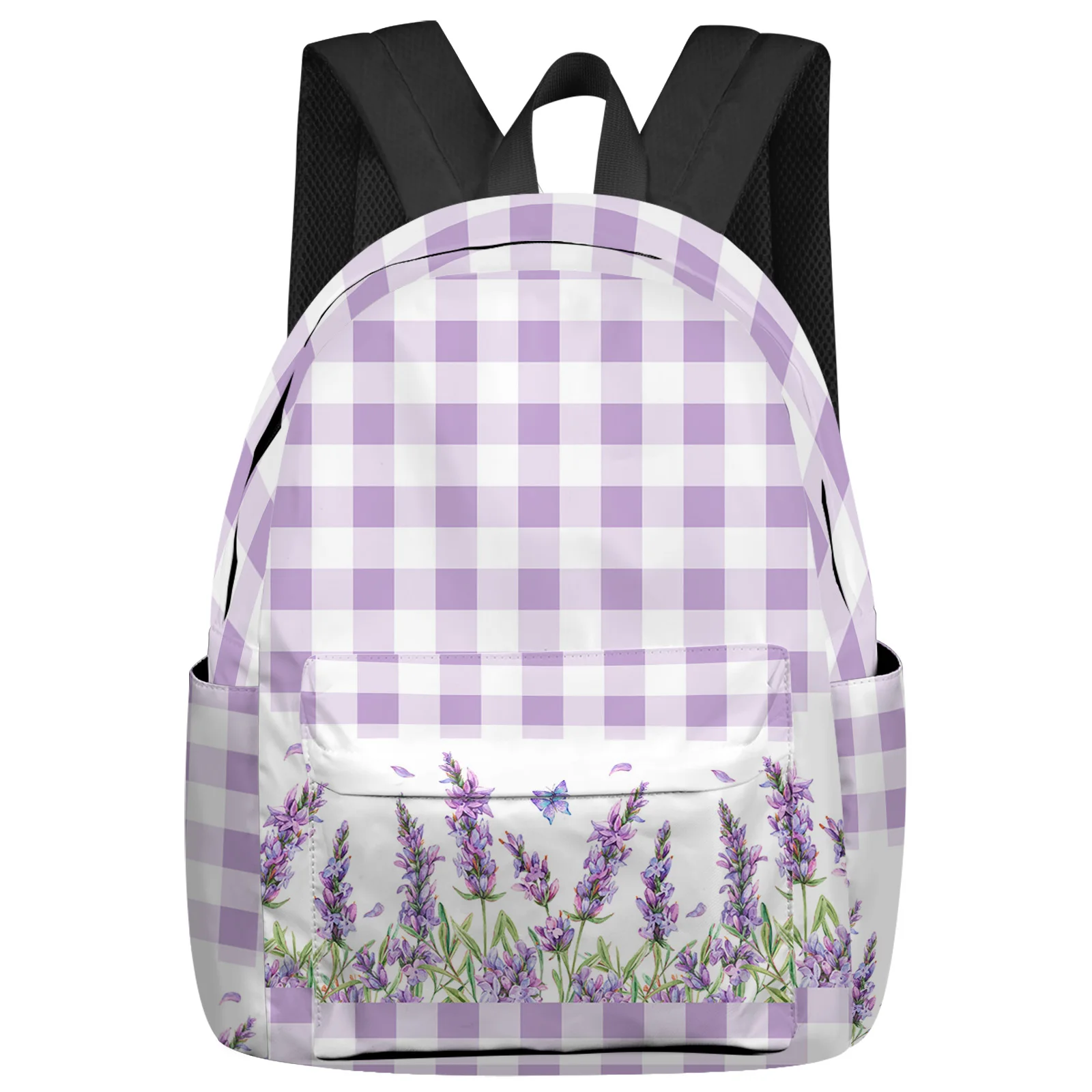 

Lavender Flower Butterfly Purple Plaid Backpack Men Women's Fashion Travel Backpack High Capacity Student School Bags