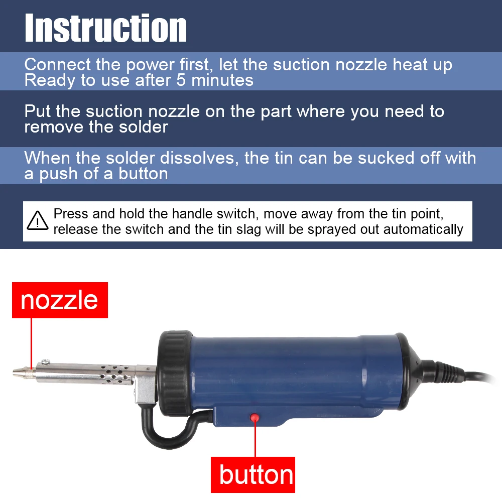 ADT03 Portable Tin Sucker Vacuum Soldering Automatic New Desoldering Machine Electric Solder with 3 Suction Nozzle Remove Pump