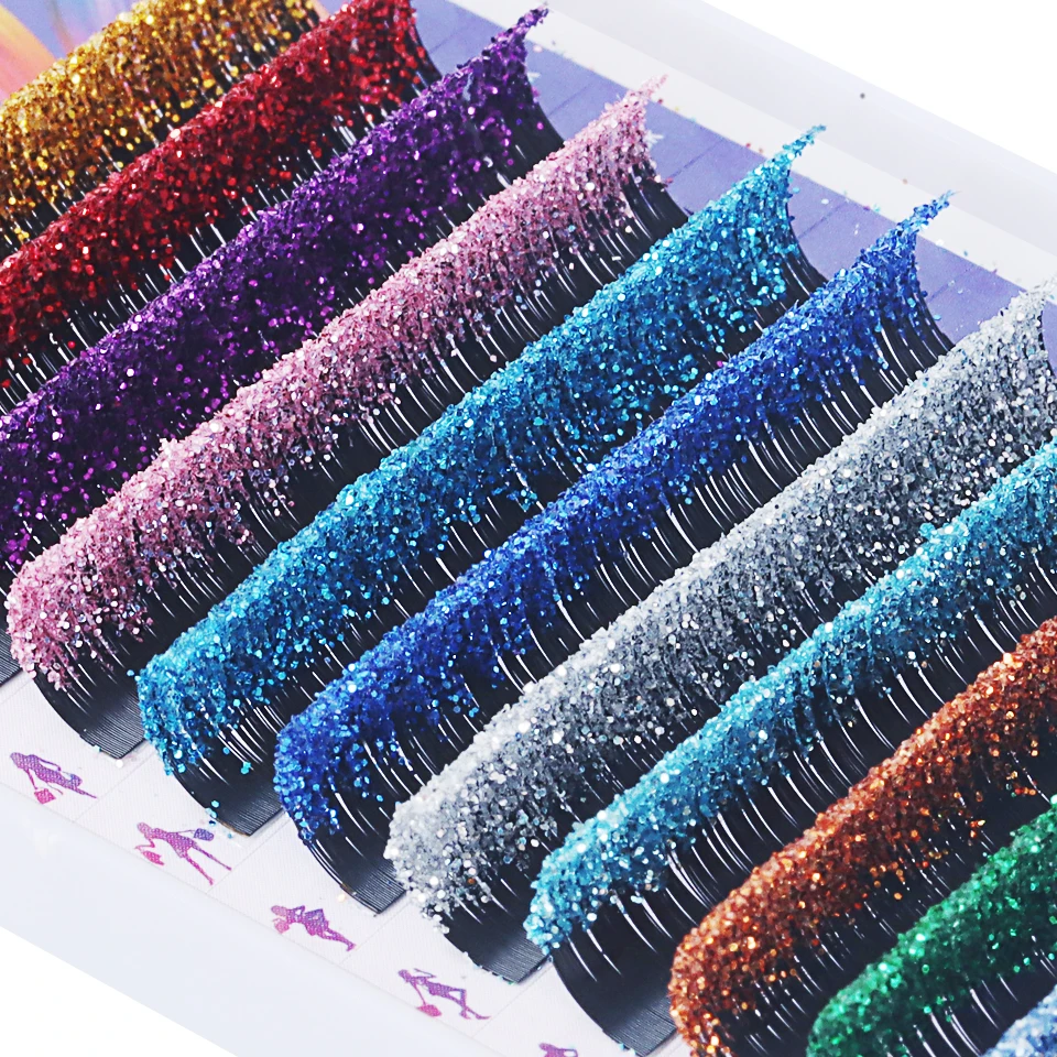 Newcome mix glitter cor extensões de cílios 0.10 d todos os tamanhos beleza cor cílios cílios falsos ferramenta de maquiagem