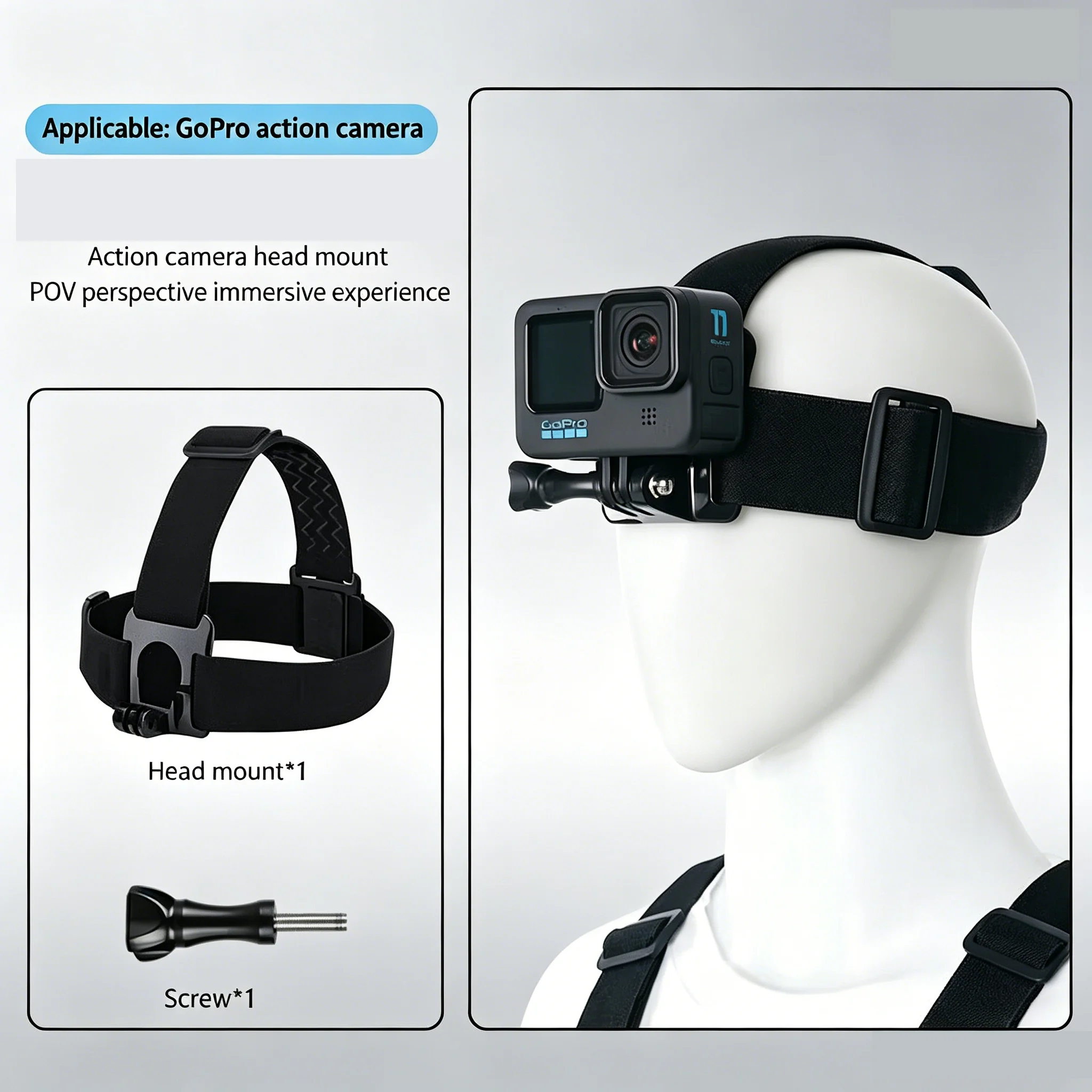 Support de téléphone pour la tête Rammind, kit de fixation pour GoPro Hero 13/12/11/10/9/8/7, caméra d'action - Support universel pour téléphone portable