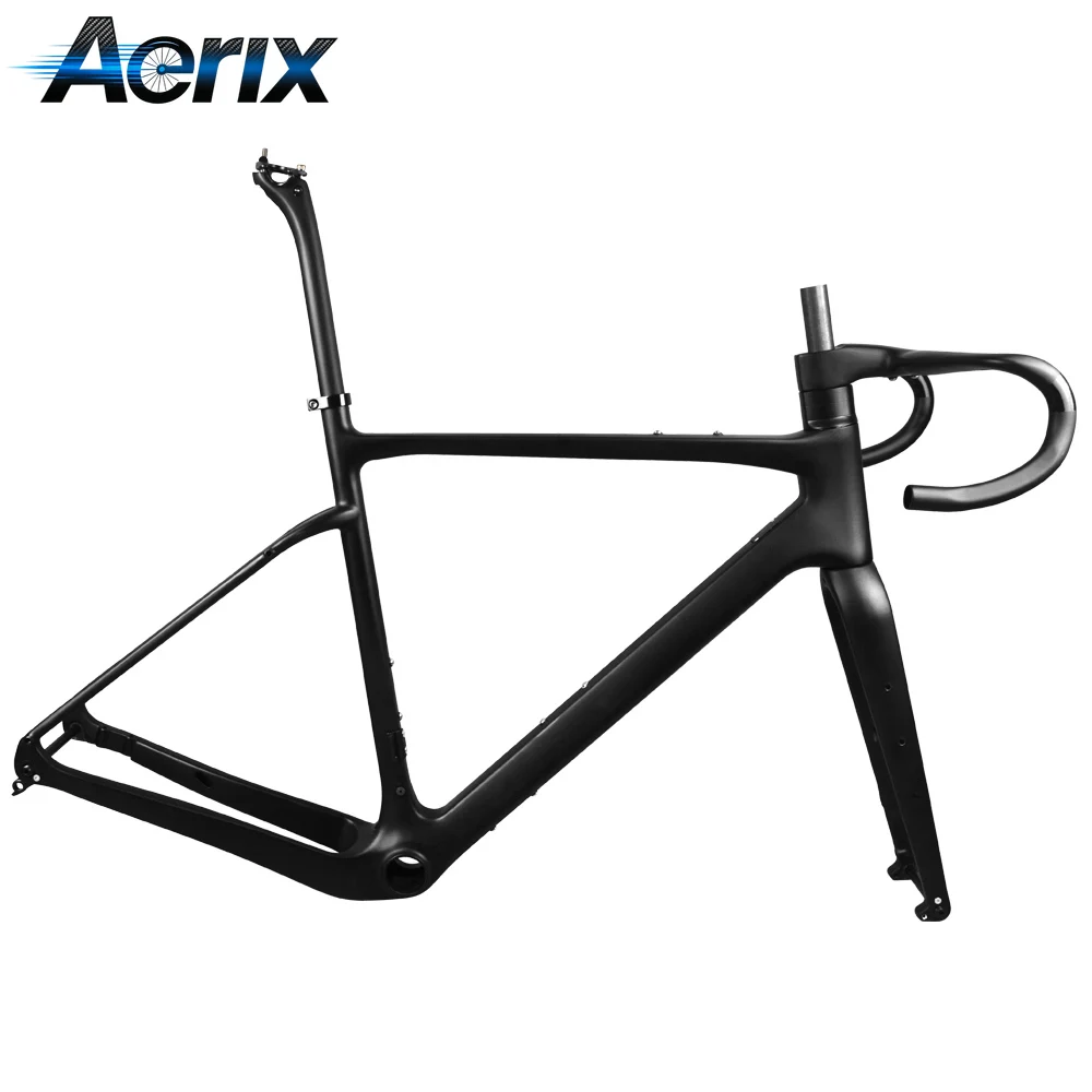 T1100 Carbon Gravel Bike Frame with Integrated Handlebar Di2 Compatible Max Tire 700x45C  Disc Brake BB386 Bicycle Frameset