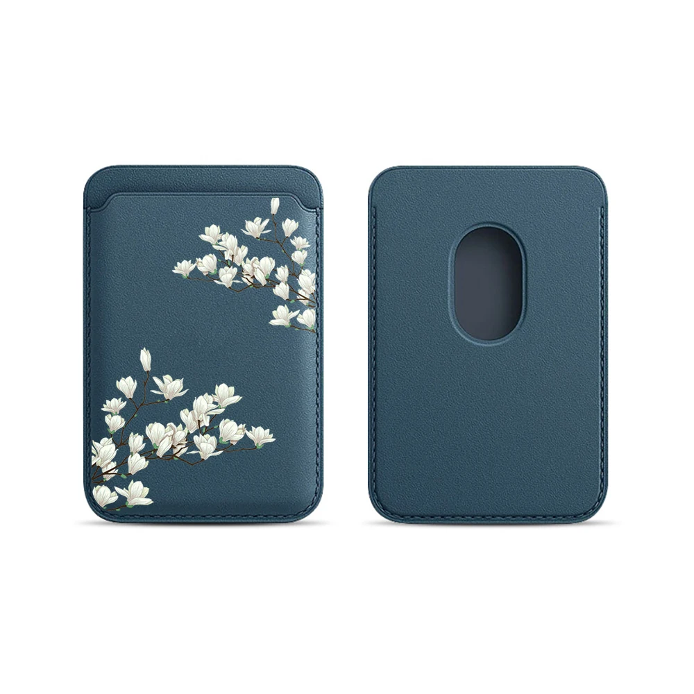 Magnolia Leder-Kartenetui Handyhülle Magnetische Hülle Geeignet für alle iPhone Magsafe Karten Blumen Handy-Rückentasche – Detail 7