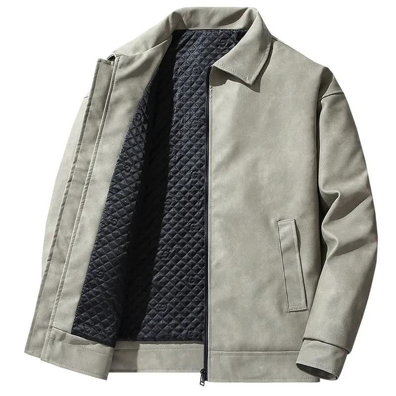 Man Autumn Winter Leather Jacket American Retro Thicken Long Sleeve Male Bomber Coat Turn Down Collar Cold-proof Men Outerwear