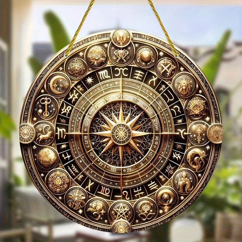 Zodiac Astrolabe Sun Catcher, Round Acrylic Sign, Hanging, Windows, Porch, Wall, Home, Room, Family Gift