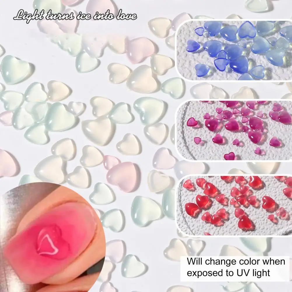 Brocas decorativas para unhas para decoração manicure, mudando cores, brilho sólido, coração do amor, jóias strass, efeito 3D, charme